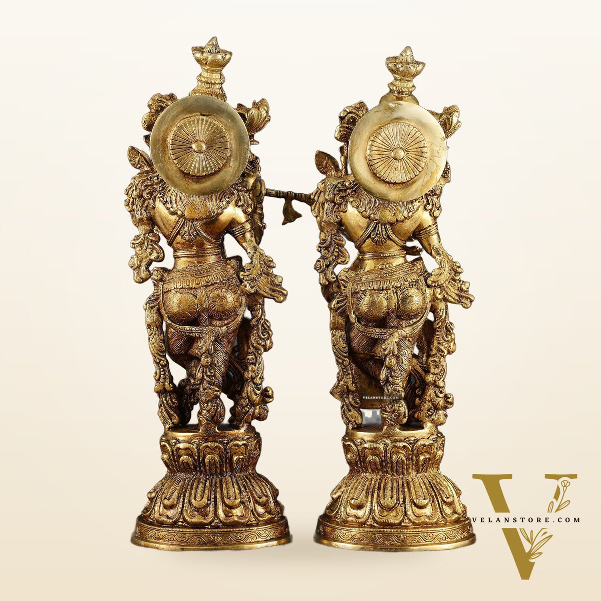 Premium Brass Radha Krishna Idol Set – 21" Height, Antique Glossy Finish