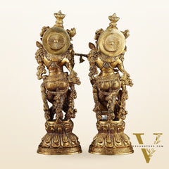 Premium Brass Radha Krishna Idol Set – 21" Height, Antique Glossy Finish