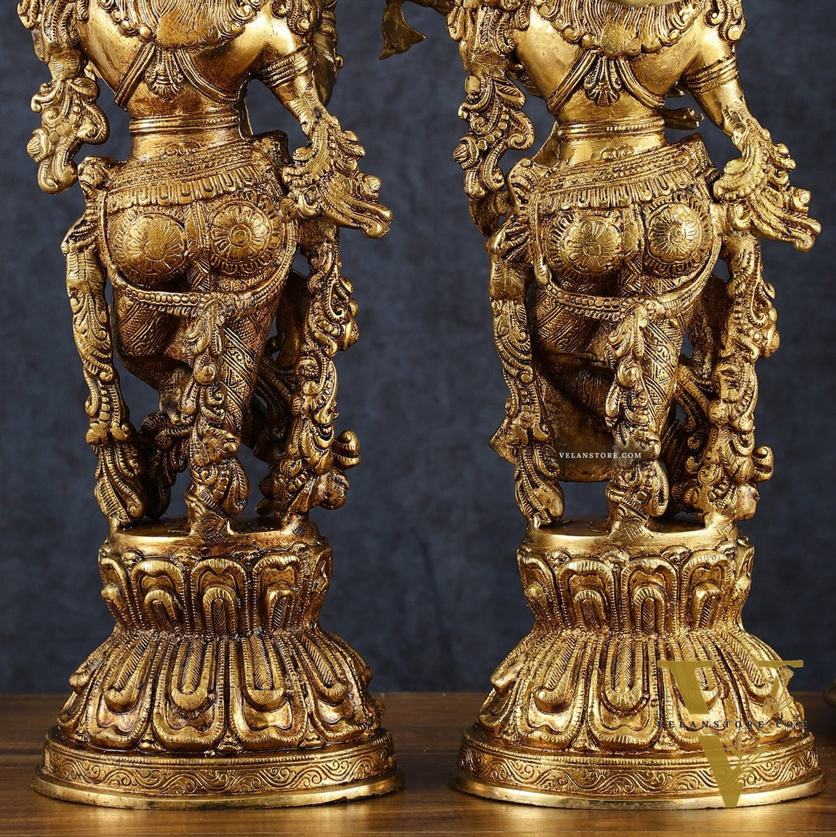 Premium Brass Radha Krishna Idol Set – 21" Height, Antique Glossy Finish