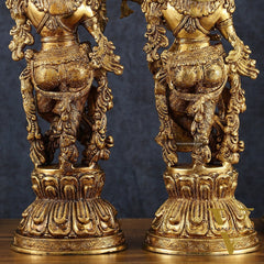 Premium Brass Radha Krishna Idol Set – 21" Height, Antique Glossy Finish