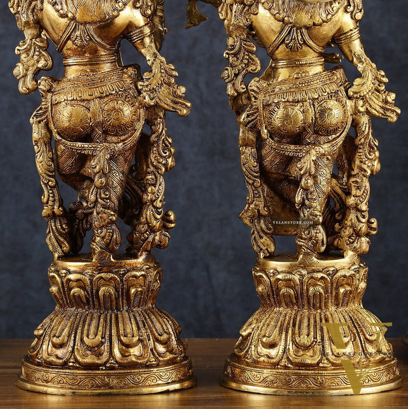 Premium Brass Radha Krishna Idol Set – 21" Height, Antique Glossy Finish