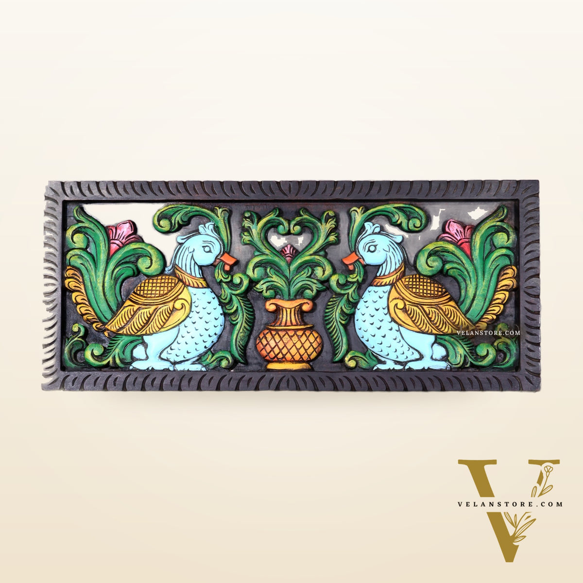 Premium Wood Annam Pakshmi Wall Hanging Panel – Hand-Painted 24 inch wide