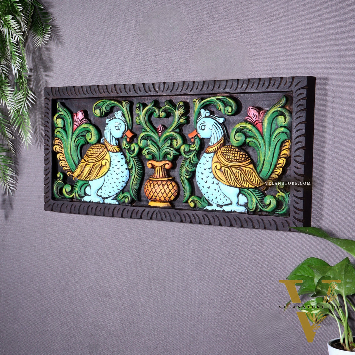 Premium Wood Annam Pakshmi Wall Hanging Panel – Hand-Painted 24 inch wide