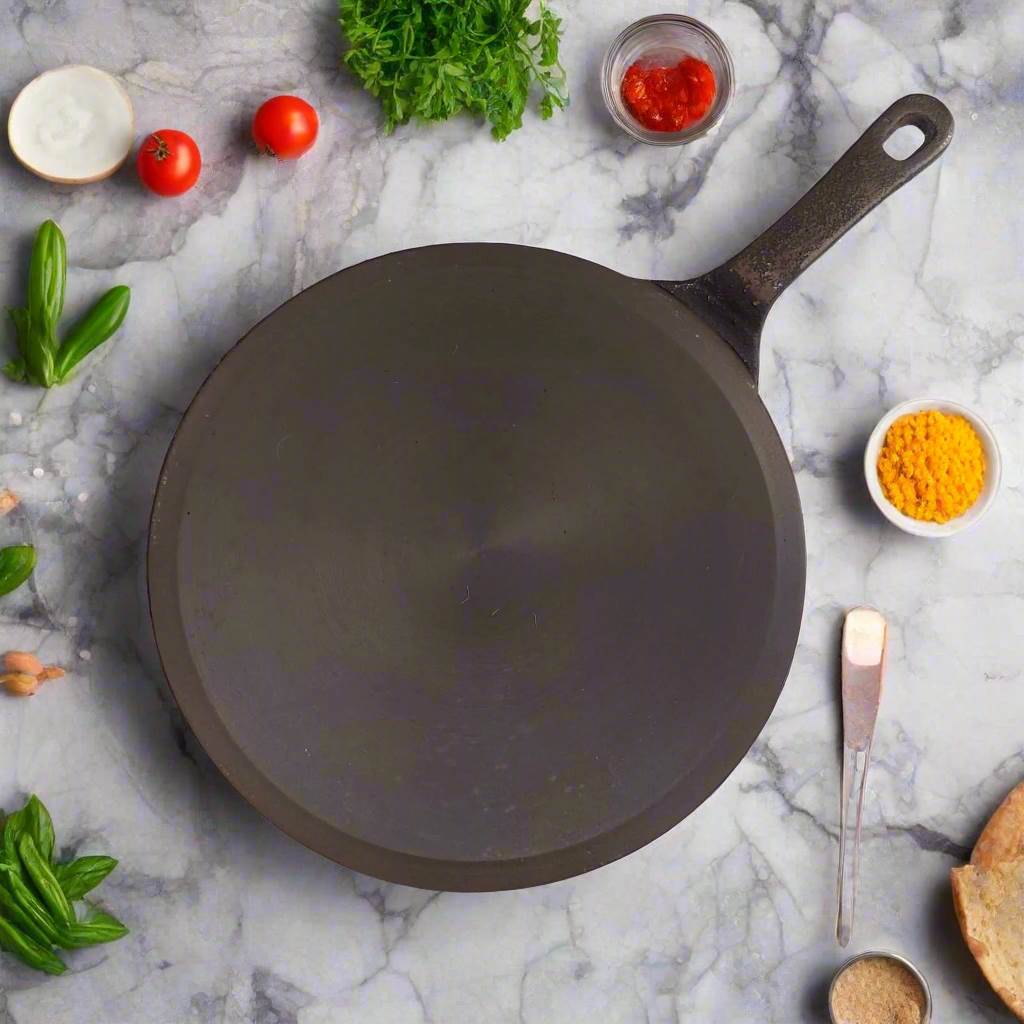 Cast Iron Concave Tawa With Long Handle