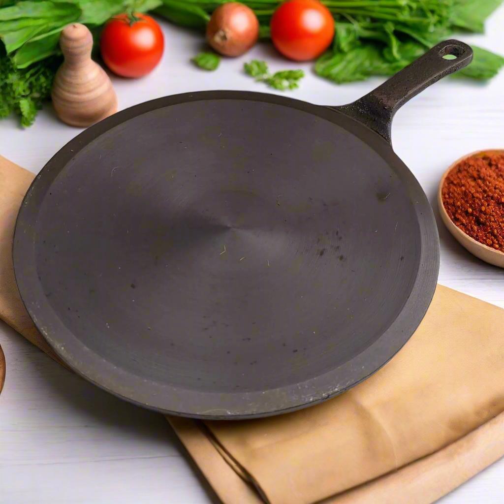Cast Iron Concave Tawa With Long Handle