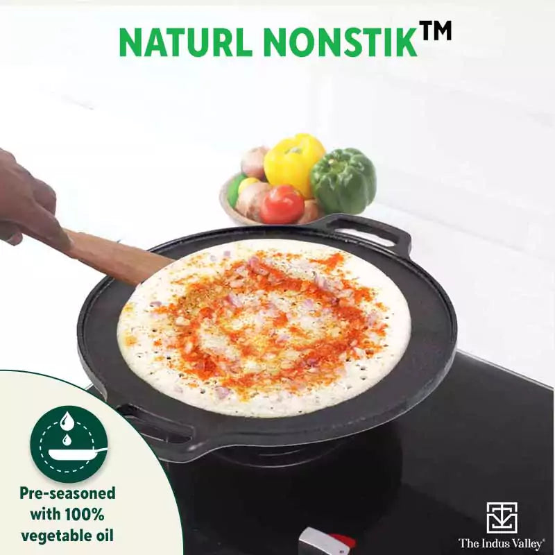 CASTrong Cast Iron Roti/Dosa Tawa, Pre-seasoned, Nonstick, 100% Pure, Toxin-free, Gas & Induction, Free ₹110 Spatula, 30.2cm, 2.4kg