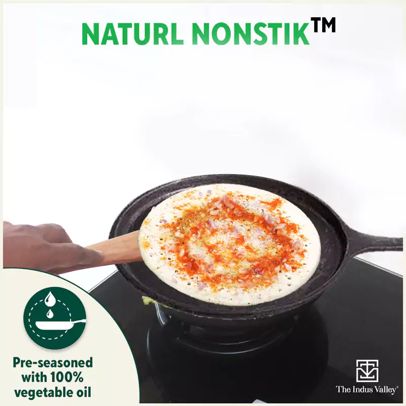 CASTrong Cast Iron Tawa with Handle, Pre-seasoned, 100% Pure, Toxin-free, Induction, 25cm,9.8inch