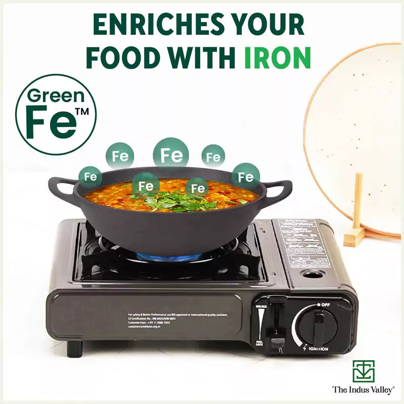 CASTrong Cast Iron Kadai, Pre-seasoned, Nonstick, 100% Pure, Toxin-free, 27cm, 2.5L, 2.5kg