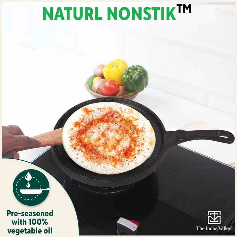 CASTrong Cast Iron Tawa,Pre-seasoned, Nonstick, 100% Pure, Toxin-free, Induction, 25.5cm, 2.2kg