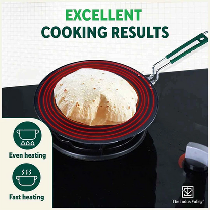 100% Pure Sheet Iron Tawa, Concave, Toxin-free, Seasoned, Silicone Handle,25.5cm/30.5cm