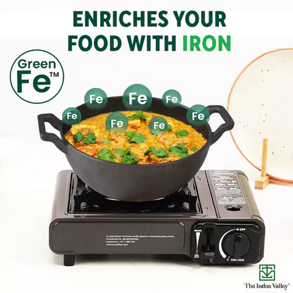 CASTrong Cast Iron Kadai, Pre-seasoned, Nonstick, 100% Pure, Toxin-free, Induction, 21/25cm, 1.7L/3.3kg