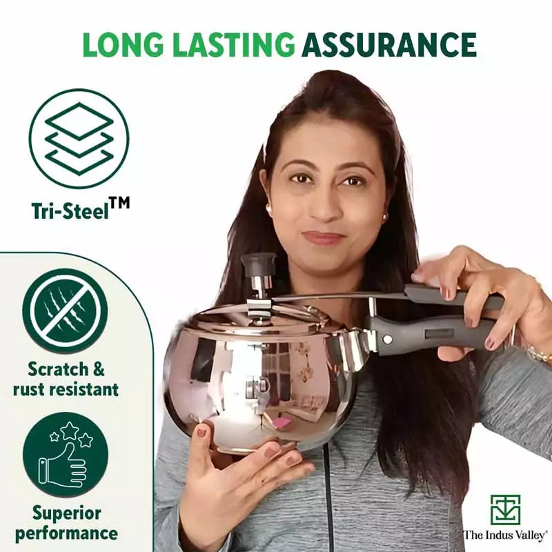 QuicKooker Stainless Steel Pressure Cooker, Premium Quality, Inner Lid, Tri-ply (3 Layer) Heavy Bottom, 100% Safe, ISI Certified, 5 Yr Warranty, Induction & Gas, 3/5L