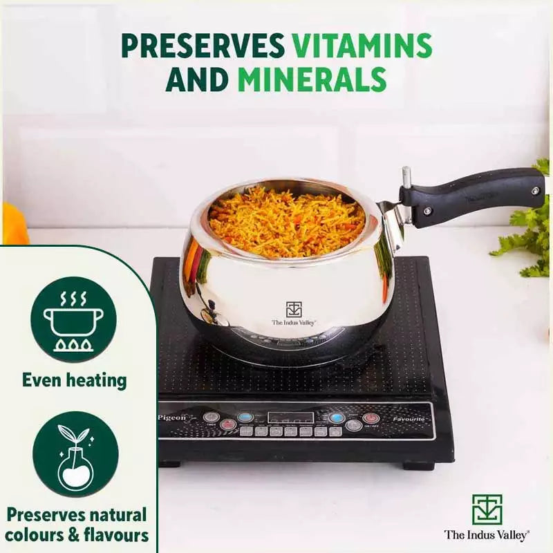 QuicKooker Stainless Steel Pressure Cooker, Premium Quality, Inner Lid, Tri-ply (3 Layer) Heavy Bottom, 100% Safe, ISI Certified, 5 Yr Warranty, Induction & Gas, 3/5L