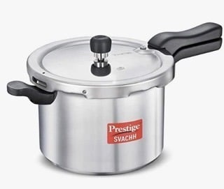 Prestige Svachh Aluminium Outer Lid Pressure Cooker, With Spillage Control, 5L, Silver