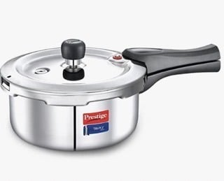 Prestige Svachh Triply Outer Lid Pressure Cooker with Unique Deep Lid for Spillage Control, 2 Litre, Silver, 304 Stainless Steel Inner Surface, Thick Gauge Aluminium