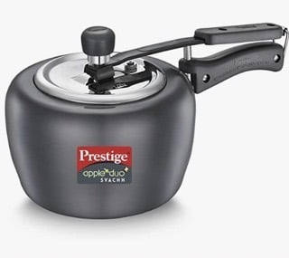 Prestige 3.0 Litres Apple Duo Plus Svachh Induction Base Inner Lid Anodised Pressure Cooker |Black | Stainless Steel Deep Lid With Metallic Safety Plug, 3 Liter