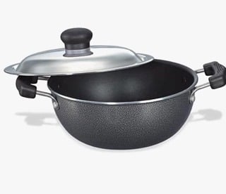 Prestige Omega Select Plus Aluminium Non-Stick Flat Base Kadhai with Lid, 27 cm, Black