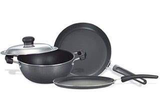 Prestige Omega Select Plus Non-stick Kitchen Set (Omni Tawa 27.5cm, Fry Pan 25cm, Kadai with Lid 25cm) (Black)