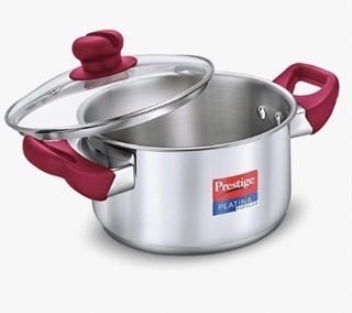 Prestige Platina Popular Stainless Steel Gas and Induction Compatible Casserole with Glass Lid, 240 mm, 5.5 Litre