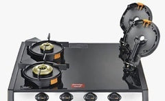 Prestige Svachh GTSV-04 Glass top LP Gas Table, 4 Burner, WiPrestige Svachh GTSV-04 Easy Clean Glass-Top 4 Brass Burner LPG Gas Table | Black | Liftable Burner Set | Sturdy Pan Support | Ergonomic Knob Design | Rubber Bottom Pads-1