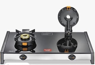 Prestige Svachh GTSV-02 Easy Clean Glass-Top 2 Brass Burner LPG Gas Table | Black | Liftable Burner Set | Sturdy Pan Support | Ergonomic Knob Design | Rubber Bottom Pads