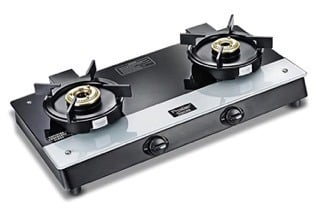 Prestige Svachh Duo GTSD 02 Toughened Glass with Liftable 2 Burners Gas Stove, Black, Manual Ignition