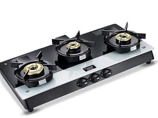Prestige Svachh Duo GTSD 03 Toughened Glass with Liftable 3 Burners Gas Stove, Black, Manual Ignition
