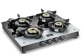 Prestige Svachh Duo GTSD 04 SQ Toughened Glass with Liftable 4 Burners Gas Stove, Black, Manual Ignition