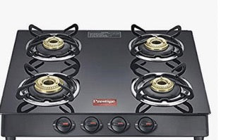 Prestige Marvel Plus 4 Burner Glass Top Gas Stove, GTM 04, Black, Manual