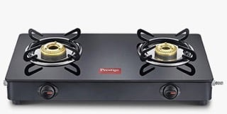 Prestige Magic plus Toughened Glass-Top 2 Brass Burner LPG Gas Stove(GTMP-02) | Black Spill Proof Design | Ergonomic Knob | Tri-Pin Burner-1