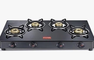 Prestige Magic 4 Burner Gas Stove- GTMC 04 L, Black Colour, Glass, Manual