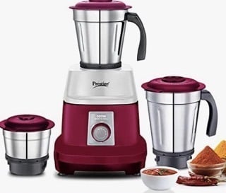 Prestige 500 Watts Orion Mixer Grinder with 3 Stainless Steel Jars |2 years warranty| Red & White