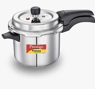 Prestige Svachh Deluxe Alpha Induction Base Outer Lid Stainless Steel Pressure Cooker | Deep Lid controls spillage | 3.5 Litres | Silver | Pressure Indicator | Straight Wall | Gasket-Release System