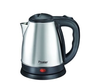 Prestige 1.8 Litres Electric Kettle (PKOSS 1.8)| 1500W| Silver - Black| Automatic Cut-off | Stainless Steel | Rotatable Base | Power Indicator | Single-Touch Lid Locking