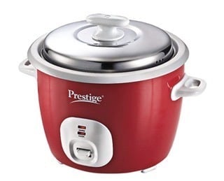 Prestige Delight Electric Rice Cooker Cute 1.8-2 700 watts with 2 Aluminium Cooking Pans (1.8 Liters, Red)