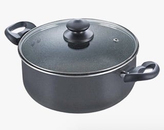 Prestige Omega Deluxe Granite Non-stick Round Base Sauce Pan with Glass Lid (Black)