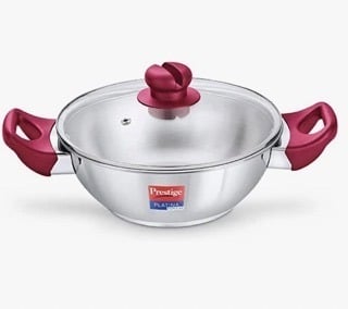 Prestige Platina Popular Stainless Steel Unique Impact Forged Bottom Kadai with Toughened Glass Lid - Silver