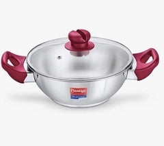 Prestige Platina Popular Stainless Steel Unique Impact Forged Bottom Kadai with Toughened Glass Lid - Silver-1