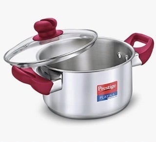 Prestige Platina Popular Stainless Steel Unique Impact Forged Bottom Casserole with Glass Lid - Silver