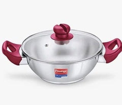 Prestige Platina Popular Stainless Steel Gas and Induction Compatible Kadai with Glass Lid, 260 mm-1