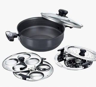 Prestige Aluminium Multi-Kadhai 22 cm, Black & Silver