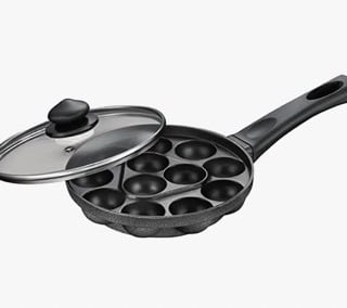 Prestige Omega Select Plus 14 Pits Paniyarakkal with Lid 20 cm (Aluminium, Non-Stick, Black)