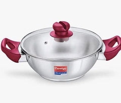 Prestige Platina Popular Stainless Steel Gas and Induction Compatible Kadhai with Glass Lid, 24 cm, Silver-1