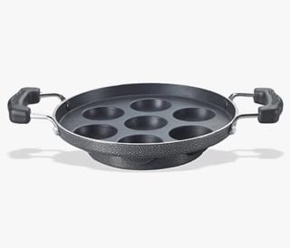 Prestige Omega Select Plus Non Stick Paniyarakkal | Glass Lid | Black | 20 cm | 7 Pits |Residue Free Coating |Metal Spoon Friendly | Ergonomic Handle