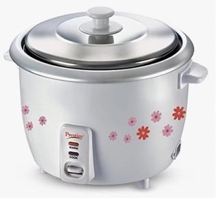 பிரெஸ்டீஜ் 1.8 லிட்டர் எலக்ட்ரிக் ரைஸ் குக்கர் (PRWO 1.8 லிட்டர்) | 2 அலுமினிய சமையல் பாத்திரங்கள் | ஸ்டெயின்லெஸ் ஸ்டீல் மூடி | சாம்பல்/வெள்ளை | கூல் டச் ஹேண்டில்ஸ் | பிரிக்கக்கூடிய பவர் கார்டு | 700- வாட் 