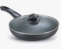 Prestige Non-Stick Omega Deluxe Granite Fry Pan with Lid | 26 Centimetre | Black | Induction Base | 5 Layer Non-Stick Cookware | Dishwasher Compatible-1