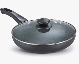 Prestige Non-Stick Omega Deluxe Granite Fry Pan with Lid | 26 Centimetre | Black | Induction Base | 5 Layer Non-Stick Cookware | Dishwasher Compatible