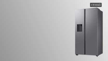 SAMSUNG 633 Litres 3 Star Auto Defrost Side by Side Refrigerator with Twin Cooling Plus (RS78CG8543SLHL, EZ Clean Steel)