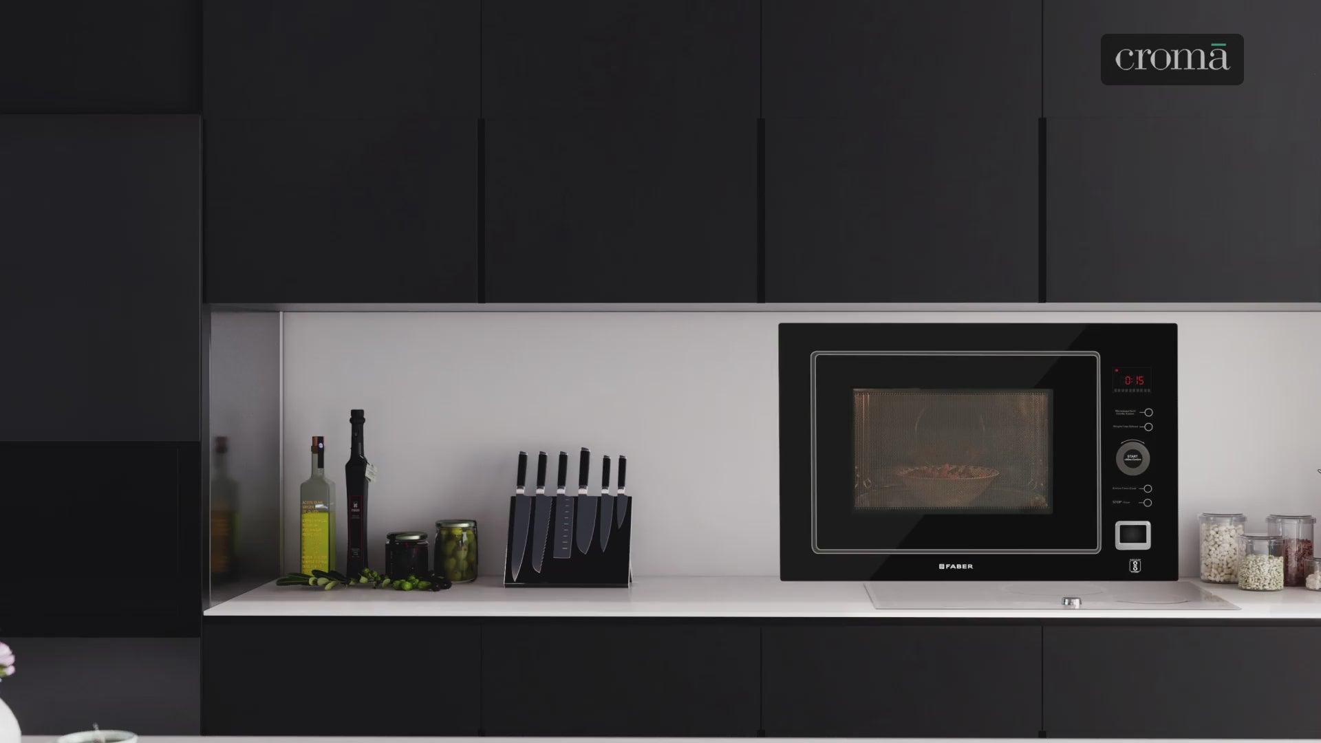 FABER FBIMWO CGS BK 25L 60cm Built-in Microwave with 10 Autocook Menus (FBIMWO 25L CGS BK, Black)