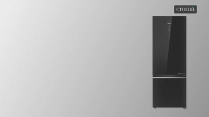 Haier 355 Litres 3 Star Frost Free Double Door Bottom Mount Convertible Refrigerator with Triple Inverter Technology (HRB-4053PKG-P, Black Glass)